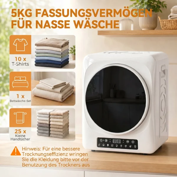 1000 W Compacte Afvoerdroger Met Extra Droog & ECO Modi, Timer En Temperatuurinstellingen, Wit