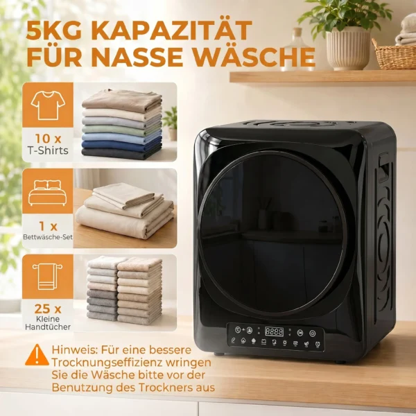 1000 W Compacte Afvoerdroger Met Extra Droog & ECO Modi, Timer En Temperatuurinstellingen, Zwart