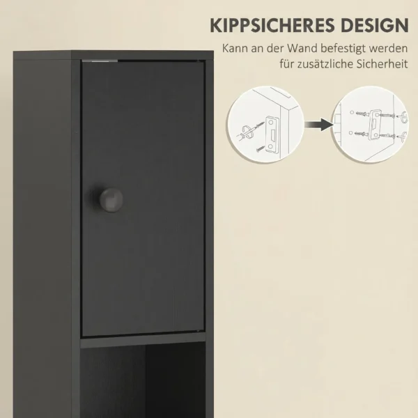 180 Cm Smalle Badkamerkast, Toiletpapierrek Met Open Vakken, 2 Kasten, Zwart