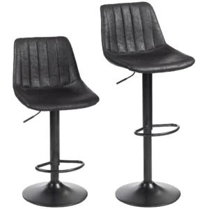 2 delige Set Barkrukken In Retrodesign, Incl. Voetensteun, In Hoogte Verstelbaar, Gaslift, Zwart
