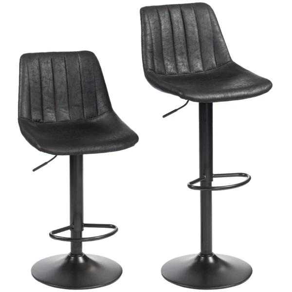 2 delige Set Barkrukken In Retrodesign, Incl. Voetensteun, In Hoogte Verstelbaar, Gaslift, Zwart