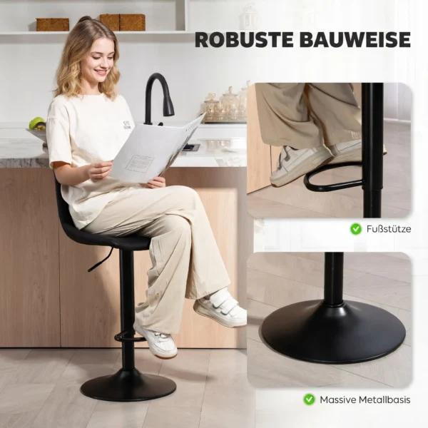 2 delige Set Barkrukken In Retrodesign, Incl. Voetensteun, In Hoogte Verstelbaar, Gaslift, Zwart
