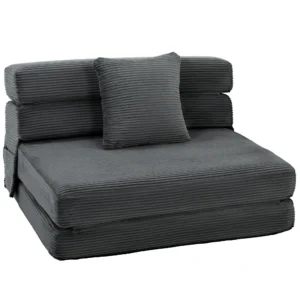 2 in 1 Botloze Wolk Vloerstoel, Opvouwbare Slaapfauteuil Met Koord Optiek & Lendenkussen, Donkergrijs