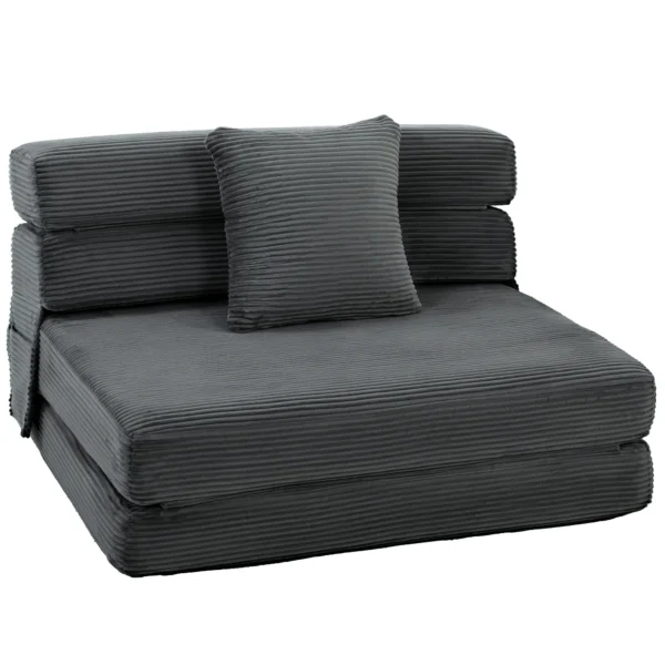 2 in 1 Botloze Wolk Vloerstoel, Opvouwbare Slaapfauteuil Met Koord Optiek & Lendenkussen, Donkergrijs