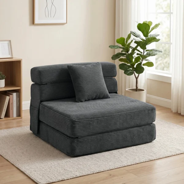 2 in 1 Botloze Wolk Vloerstoel, Opvouwbare Slaapfauteuil Met Koord Optiek & Lendenkussen, Donkergrijs