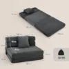 2 in 1 Botloze Wolk Vloerstoel, Opvouwbare Slaapfauteuil Met Koord Optiek & Lendenkussen, Donkergrijs