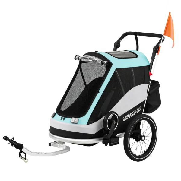 2 In 1 Fietsaanhanger & Buggy Opvouwbare Kinderfietsaanhanger Met 5 Punts Gordel Reflectoren 16 Inch Luchtbanden Rem