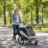 2 In 1 Fietsaanhanger & Buggy Opvouwbare Kinderfietsaanhanger Met 5 Punts Gordel Reflectoren 16 Inch Luchtbanden Rem