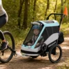 2 In 1 Fietsaanhanger & Buggy Opvouwbare Kinderfietsaanhanger Met 5 Punts Gordel Reflectoren 16 Inch Luchtbanden Rem