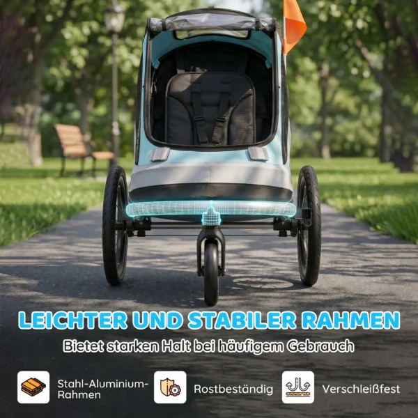 2 In 1 Fietsaanhanger & Buggy Opvouwbare Kinderfietsaanhanger Met 5 Punts Gordel Reflectoren 16 Inch Luchtbanden Rem