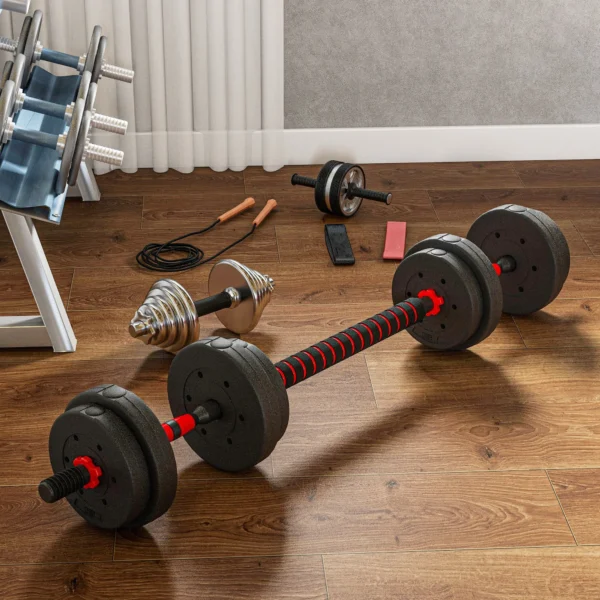 2 In 1 Halterset 15 Kg Verstelbare Korte Halter & Lange Halter Professionele Dumbbell Krachttraining Zwart