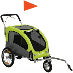2 in 1 Hondenkar Voor Fiets Opvouwbare Hondenbuggy Voor Kleine & Middelgrote Honden Tot 20 Kg, Groen