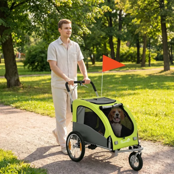 2 in 1 Hondenkar Voor Fiets Opvouwbare Hondenbuggy Voor Kleine & Middelgrote Honden Tot 20 Kg, Groen