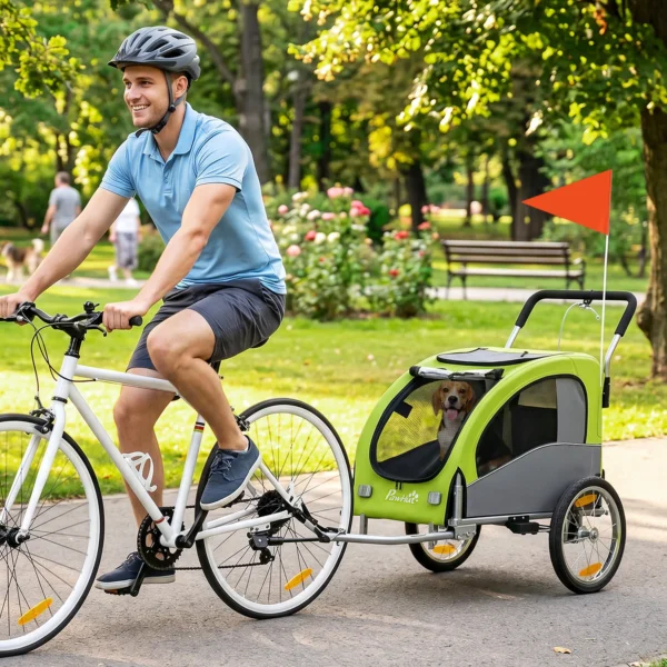 2 in 1 Hondenkar Voor Fiets Opvouwbare Hondenbuggy Voor Kleine & Middelgrote Honden Tot 20 Kg, Groen