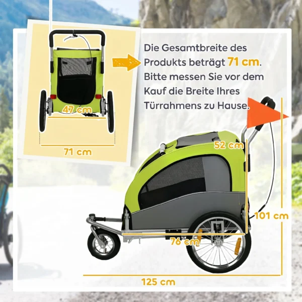 2 in 1 Hondenkar Voor Fiets Opvouwbare Hondenbuggy Voor Kleine & Middelgrote Honden Tot 20 Kg, Groen