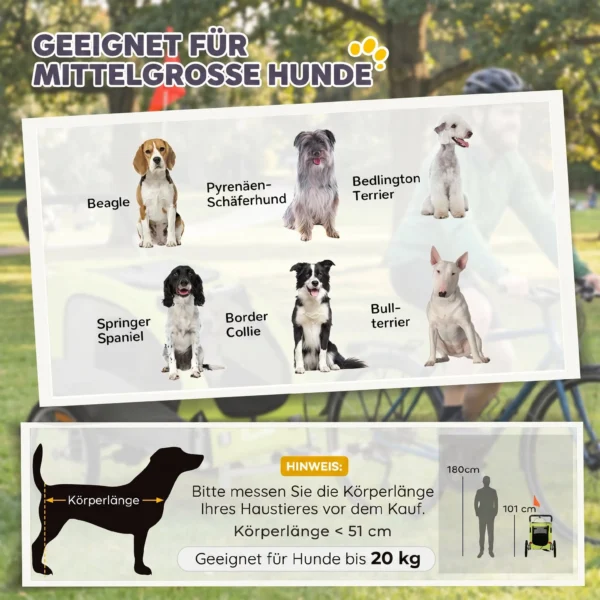 2 in 1 Hondenkar Voor Fiets Opvouwbare Hondenbuggy Voor Kleine & Middelgrote Honden Tot 20 Kg, Groen