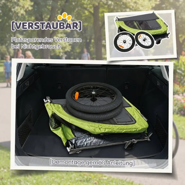 2 in 1 Hondenkar Voor Fiets Opvouwbare Hondenbuggy Voor Kleine & Middelgrote Honden Tot 20 Kg, Groen