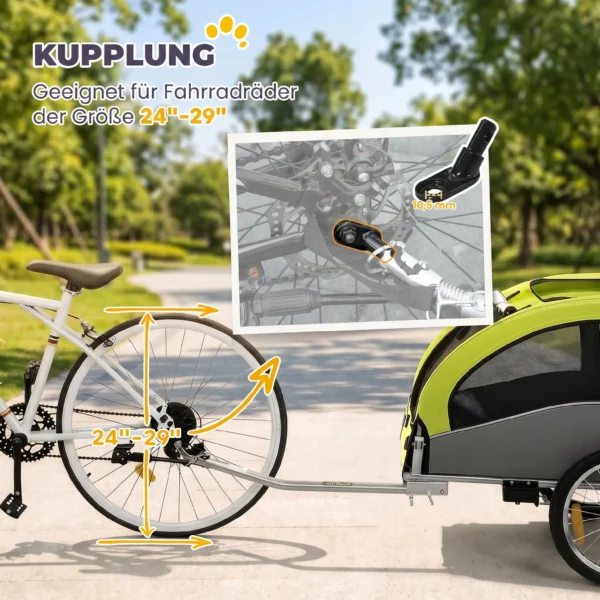 2 in 1 Hondenkar Voor Fiets Opvouwbare Hondenbuggy Voor Kleine & Middelgrote Honden Tot 20 Kg, Groen