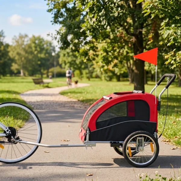 2 in 1 Hondenkar Voor Fiets Opvouwbare Hondenbuggy Voor Kleine & Middelgrote Honden Tot 20 Kg, Rood