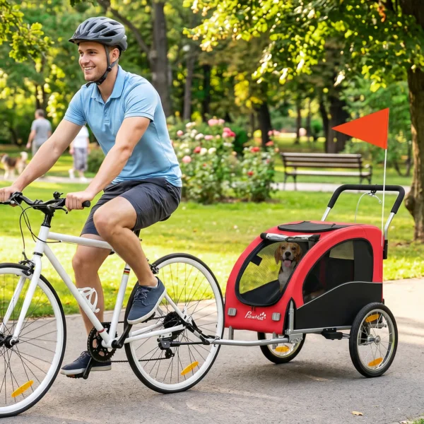2 in 1 Hondenkar Voor Fiets Opvouwbare Hondenbuggy Voor Kleine & Middelgrote Honden Tot 20 Kg, Rood