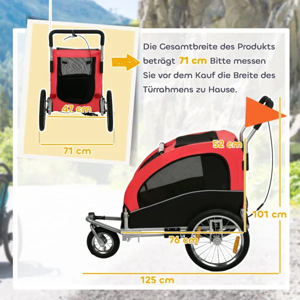 2 in 1 Hondenkar Voor Fiets Opvouwbare Hondenbuggy Voor Kleine & Middelgrote Honden Tot 20 Kg, Rood