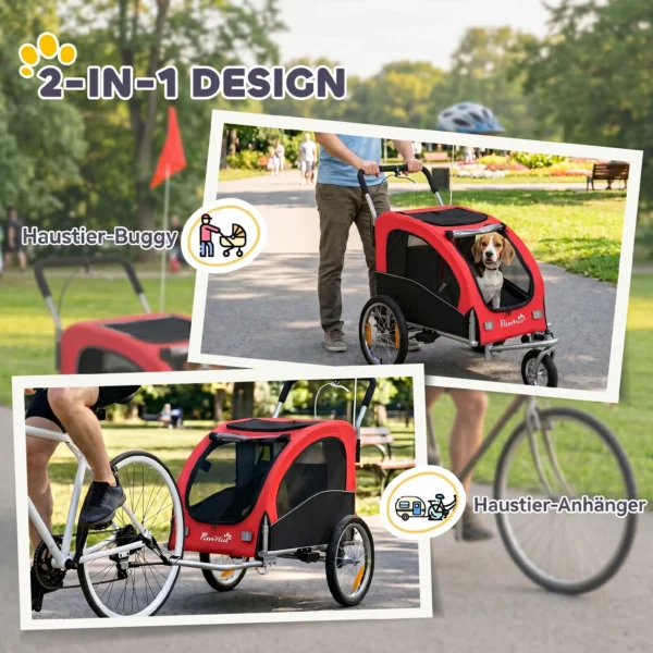 2 in 1 Hondenkar Voor Fiets Opvouwbare Hondenbuggy Voor Kleine & Middelgrote Honden Tot 20 Kg, Rood