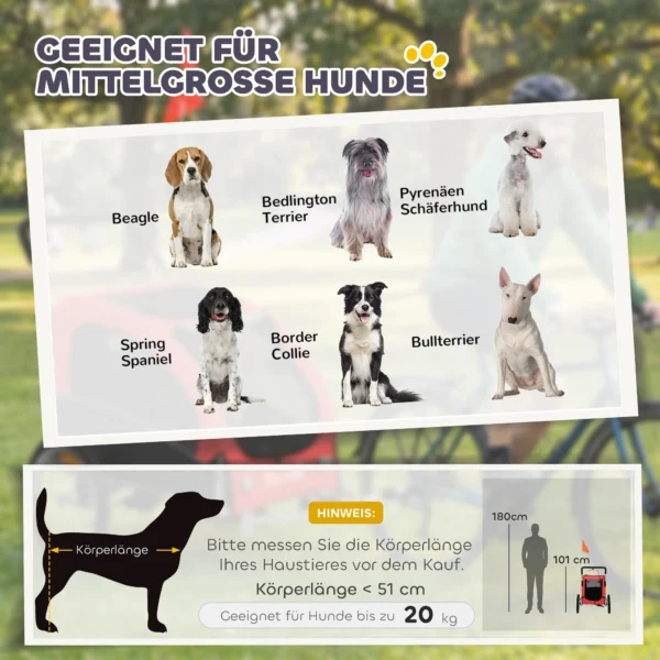 2 in 1 Hondenkar Voor Fiets Opvouwbare Hondenbuggy Voor Kleine & Middelgrote Honden Tot 20 Kg, Rood