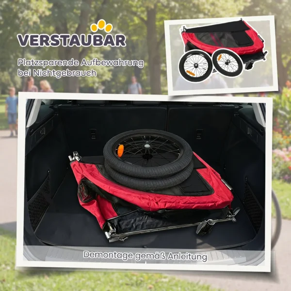 2 in 1 Hondenkar Voor Fiets Opvouwbare Hondenbuggy Voor Kleine & Middelgrote Honden Tot 20 Kg, Rood