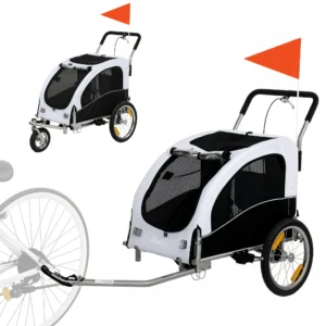 2 in 1 Hondenkar Voor Fiets Opvouwbare Hondenbuggy Voor Kleine & Middelgrote Honden Tot 20 Kg, Wit