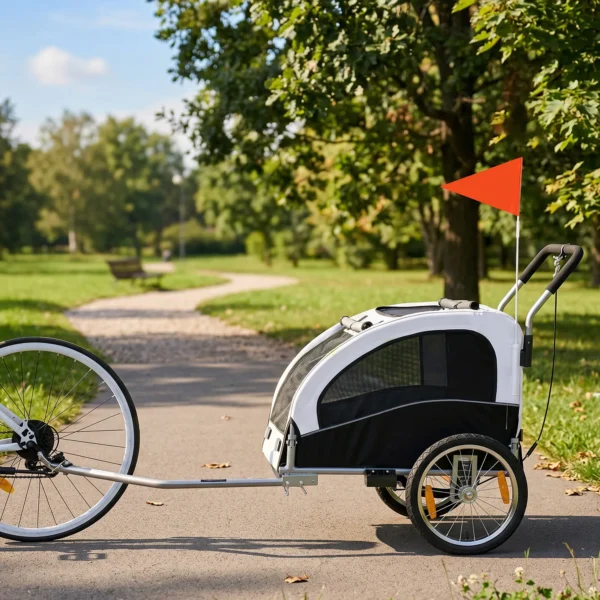 2 in 1 Hondenkar Voor Fiets Opvouwbare Hondenbuggy Voor Kleine & Middelgrote Honden Tot 20 Kg, Wit