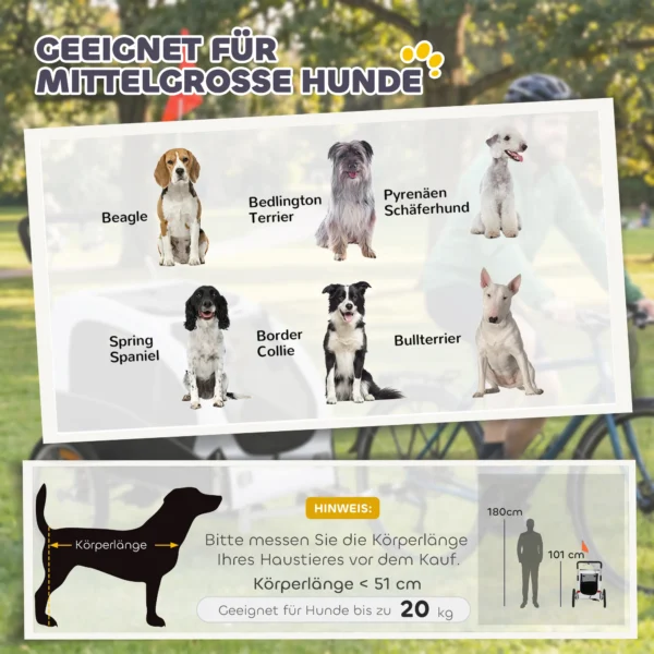 2 in 1 Hondenkar Voor Fiets Opvouwbare Hondenbuggy Voor Kleine & Middelgrote Honden Tot 20 Kg, Wit
