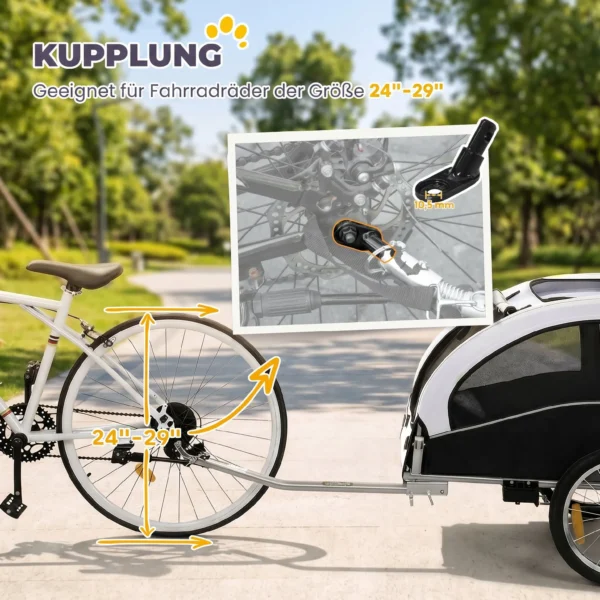 2 in 1 Hondenkar Voor Fiets Opvouwbare Hondenbuggy Voor Kleine & Middelgrote Honden Tot 20 Kg, Wit
