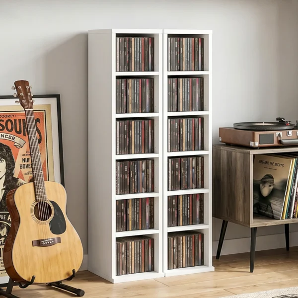 204 CD opbergrekken In Set Van 2, Blu Ray Torenstandaard Met Verstelbare Planken, Boekenkast organizer, Wit