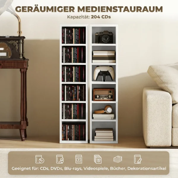 204 CD opbergrekken In Set Van 2, Blu Ray Torenstandaard Met Verstelbare Planken, Boekenkast organizer, Wit
