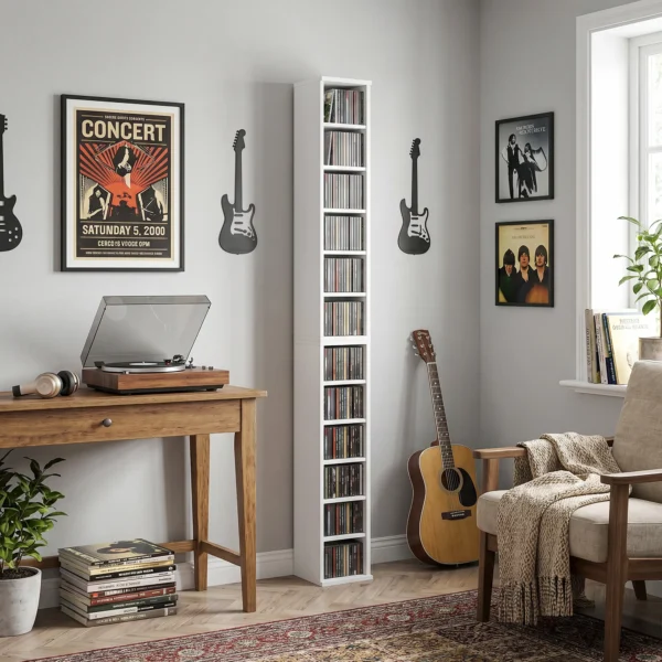 204 CD opbergrekken In Set Van 2, Blu Ray Torenstandaard Met Verstelbare Planken, Boekenkast organizer, Wit