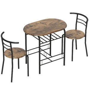 3 delige Eetgroep, Keukentafel En Stoelen Voor 2 Personen Met Rek, Woonkamer, Rustiek bruin Houtlook