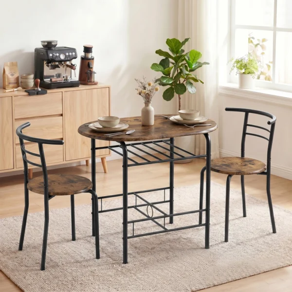 3 delige Eetgroep, Keukentafel En Stoelen Voor 2 Personen Met Rek, Woonkamer, Rustiek bruin Houtlook
