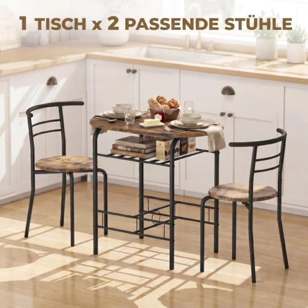 3 delige Eetgroep, Keukentafel En Stoelen Voor 2 Personen Met Rek, Woonkamer, Rustiek bruin Houtlook