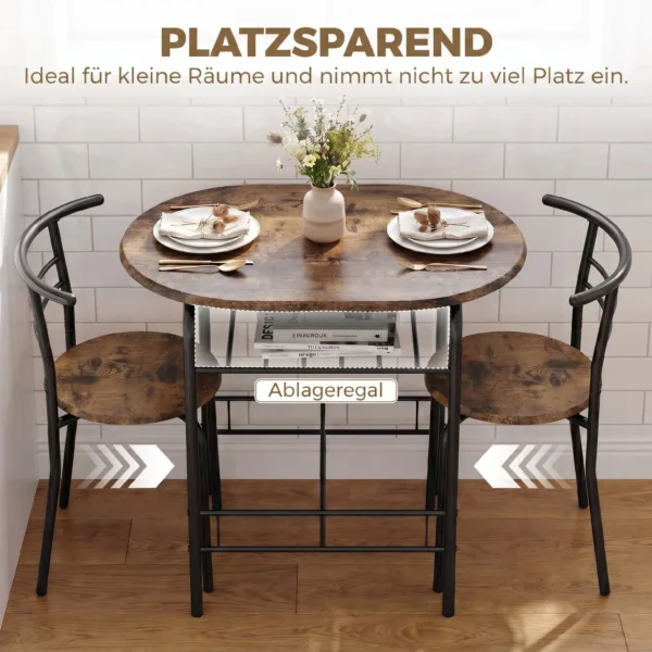 3 delige Eetgroep, Keukentafel En Stoelen Voor 2 Personen Met Rek, Woonkamer, Rustiek bruin Houtlook