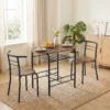 3 delige Eetgroep, Keukentafel En Stoelen Voor 2 Personen Met Rek, Woonkamer, Rustiek bruin Houtlook