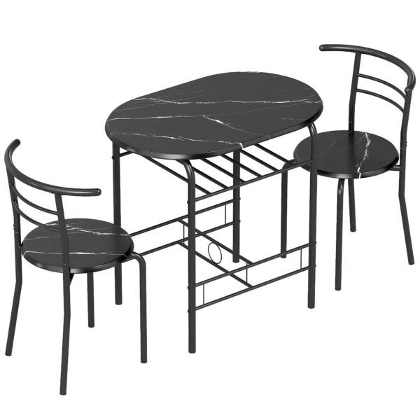 3 delige Eetgroep, Keukentafel En Stoelen Voor 2 Personen Met Rek, Woonkamer, Zwarte Marmer Look