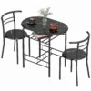 3 delige Eetgroep, Keukentafel En Stoelen Voor 2 Personen Met Rek, Woonkamer, Zwarte Marmer Look
