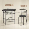 3 delige Eetgroep, Keukentafel En Stoelen Voor 2 Personen Met Rek, Woonkamer, Zwarte Marmer Look