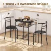 3 delige Eetgroep, Keukentafel En Stoelen Voor 2 Personen Met Rek, Woonkamer, Zwarte Marmer Look