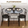 3 delige Eetgroep, Keukentafel En Stoelen Voor 2 Personen Met Rek, Woonkamer, Zwarte Marmer Look