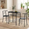 3 delige Eetgroep, Keukentafel En Stoelen Voor 2 Personen Met Rek, Woonkamer, Zwarte Marmer Look