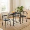 3 delige Eetgroep, Keukentafel En Stoelen Voor 2 Personen Met Rek, Woonkamer, Zwarte Marmer Look