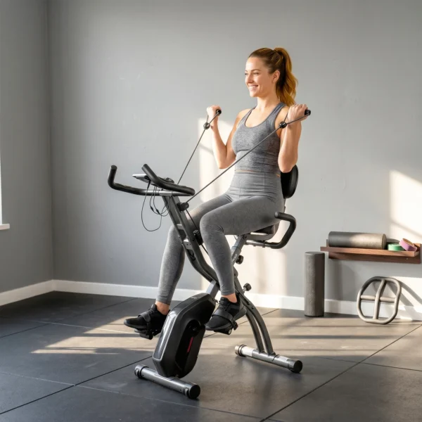 3 In 1 Hometrainer Fiets Opvouwbaar Stil Ligfiets Met LCD Monitor Bluetooth Hartslagsensor Weerstandsband