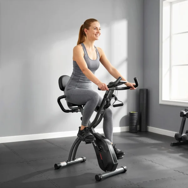 3 In 1 Hometrainer Fiets Opvouwbaar Stil Ligfiets Met LCD Monitor Bluetooth Hartslagsensor Weerstandsband