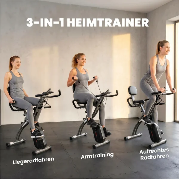 3 In 1 Hometrainer Fiets Opvouwbaar Stil Ligfiets Met LCD Monitor Bluetooth Hartslagsensor Weerstandsband